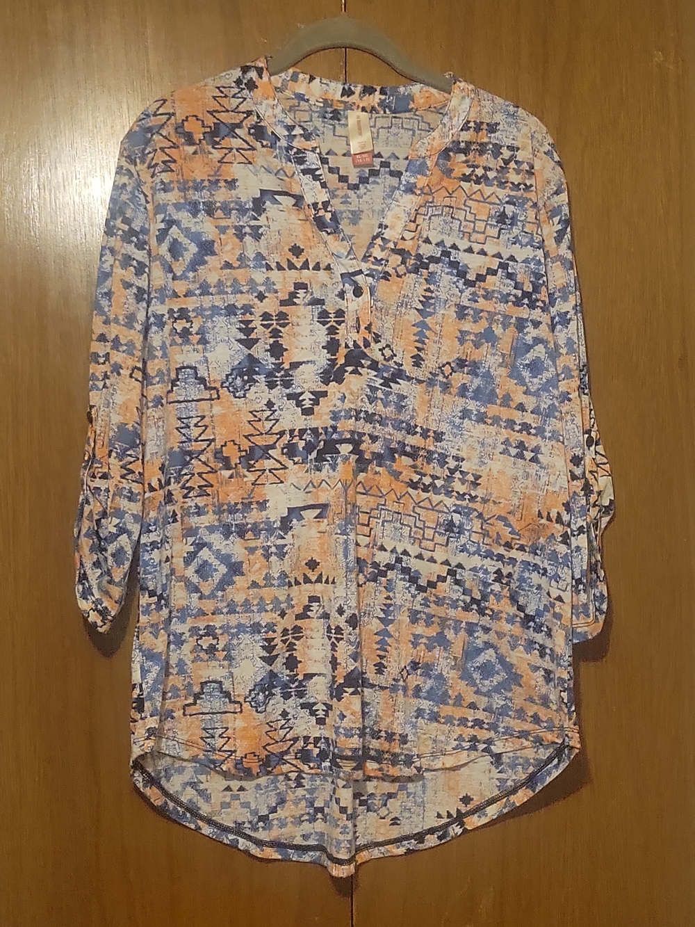 No Boundaries Blue & Orange Aztec Print Button Down Tunic